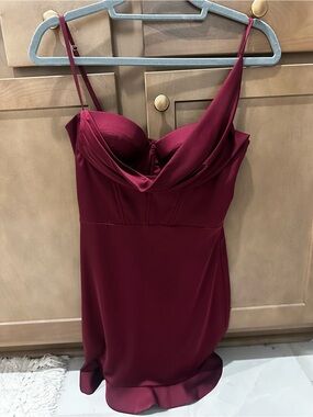 Oh Polly Burgundy Satin Slip Dress with Cowl Neck